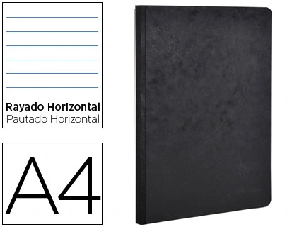 [791461C] Libreta age-bag tapa cartulina lomo cosido rayado horizontal 96 hojas color negro 210X297 mm