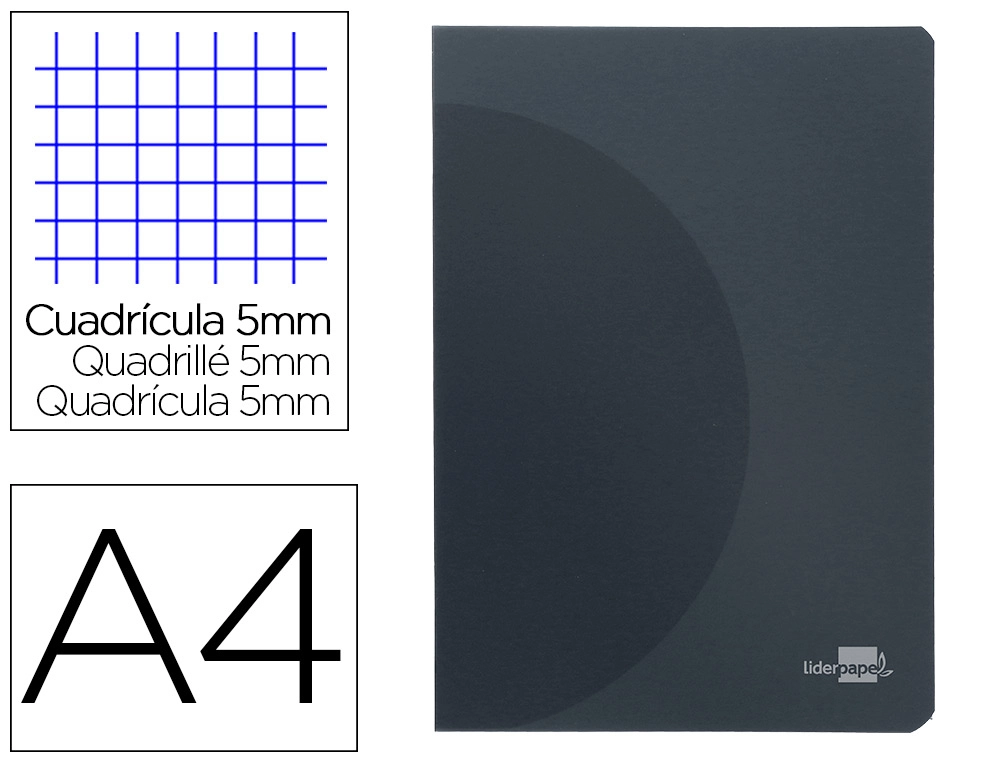 [LF09] Libreta liderpapel 360 tapa de plastico A4 48 hojas 90G/M2 5MM con doble margen tapa negra