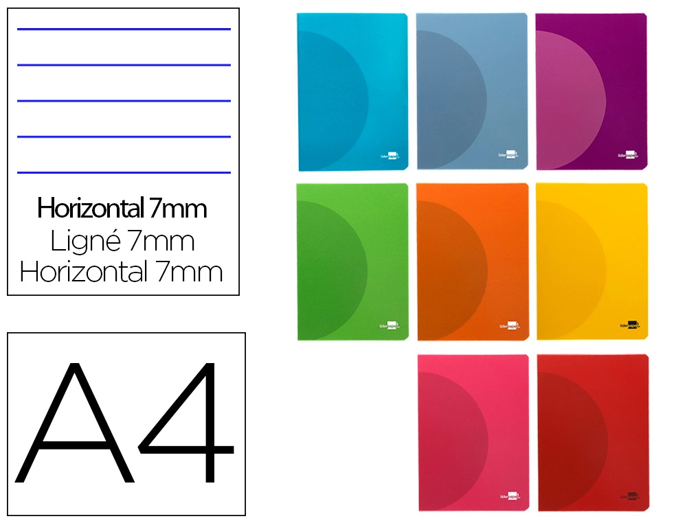 [LF02] Libreta liderpapel 360 tapa de plastico A4 48 hojas 90G/M2 horizontal con doble margen colores surtidos