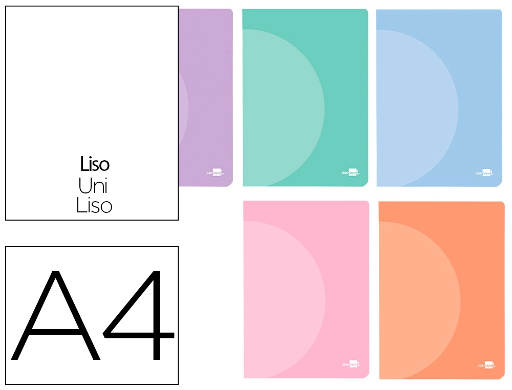 [LF24] Libreta liderpapel 360 tapa de plastico A4 48 hojas 90G/M2 liso sin margen colores pastel surtidos