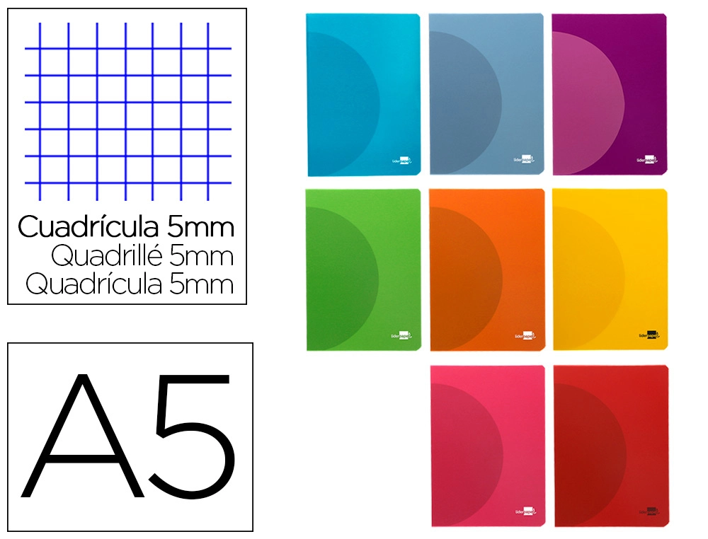 [LF08] Libreta liderpapel 360 tapa de plastico A5 48 hojas 90G/M2 5MM con doble margen colores surtidos