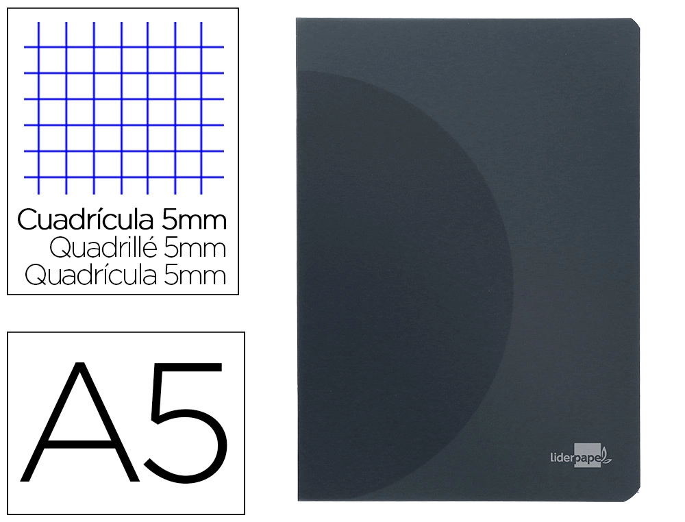 [LF10] Libreta liderpapel 360 tapa de plastico A5 48 hojas 90G/M2 5MM con doble margen tapa negra