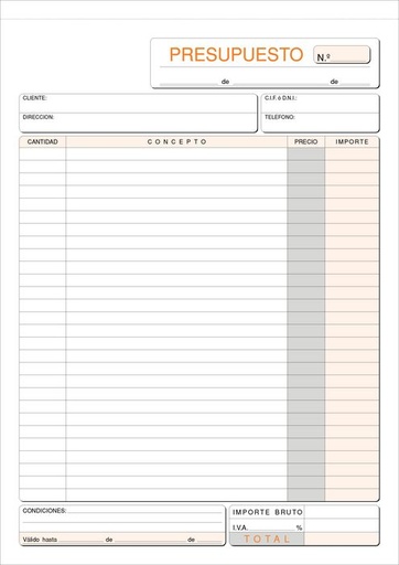 [T-96] Talonario presupuesto fº t-96 natural duplicado autocopiant