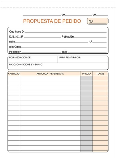 [T-71] Talonario pedidos 4º t-71 natural duplicado autocopiante