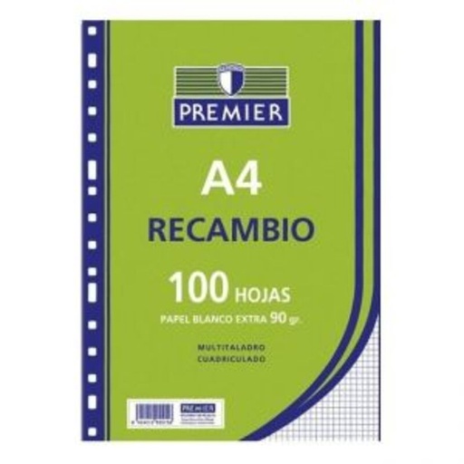 Recambio premier 100H A4 90GR una linea horizontal 4 taladros