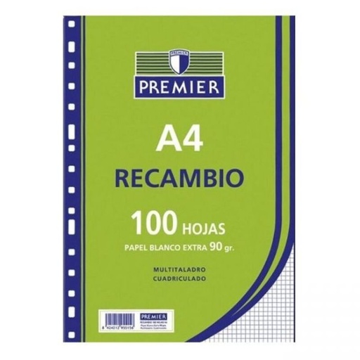Recambio premier 100H A4 90GR cuadro 5x5 4 taladros