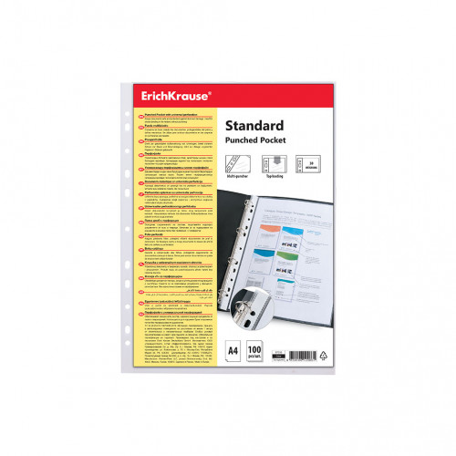 [67330] Set de 100 fundas multitaladras fizzy clear, 30 mcm, A4, transparente erich krause 67330