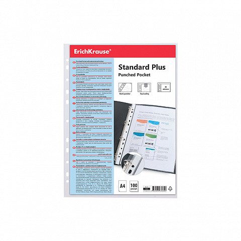 [46701] Set de 100 fundas multitaladras fizzy clear, 40 mcm, A4, transparente erich krause 46701