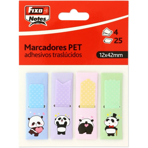 [65001099] Pack 4 marcadores banderitas pandas surtidos 25H 12X42MM