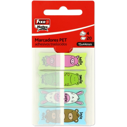 [65001399] Pack 4 marcadores banderitas animales hello 20H 15X44MM