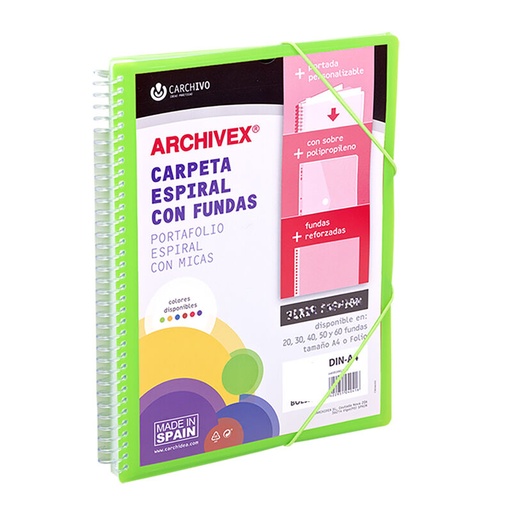 Carpeta archivex-star espiral canguro 50 fundas verde claro