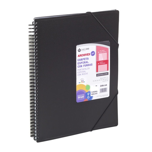 Carpeta archivex-star espiral 50 fundas negro