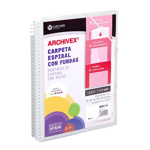 Carpeta archivex star espiral 40 fundas incoloro