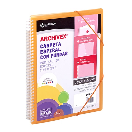 Carpeta archivex star espiral 40 fundas naranja