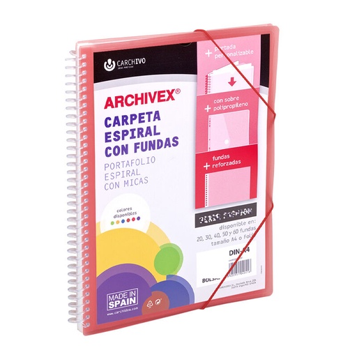 Carpeta archivex-star espiral canguro 30 fundas rojo
