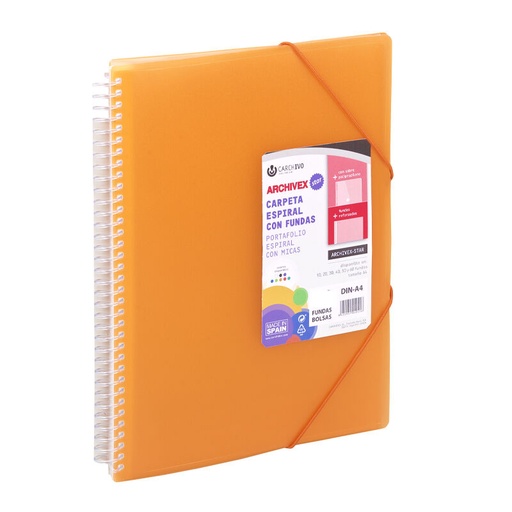 Carpeta archivex-star espiral 30 fundas naranja  r: 53023052