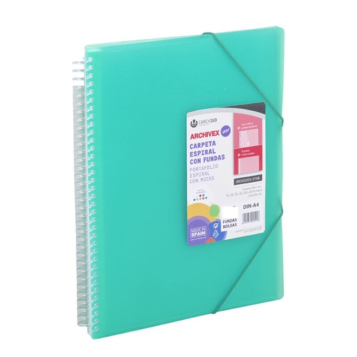 Carpeta archivex-star espiral 30 fundas verde