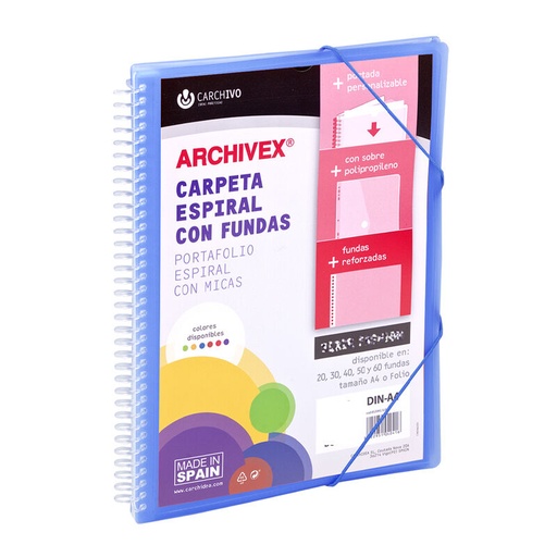 Carpeta archivex-star espiral canguro 20 fundas azul
