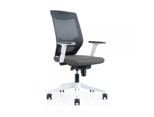 [908W-4] Silla rocada de oficina con brazos regulables y respaldo malla negro tapizada en tela ignifuga negro color blanco