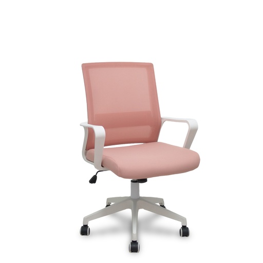 [535BBDW02RN] Silla ERGO535 blanca basculante respaldo malla rosa asiento tela rosa ruedas nailon