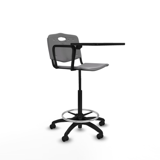 [T26GII40B1301RP] Taburete robledo giratorio plástico gris claro brazo con pala diestros base poliamida ruedas engomadas 50MM