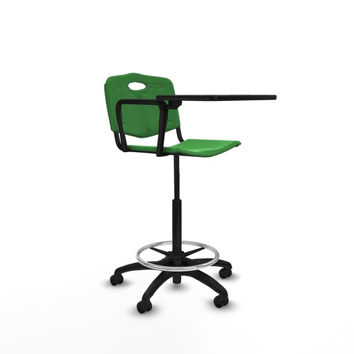 [T26GII15B1301RP] Taburete robledo giratorio plástico verde brazo con pala diestros base poliamida ruedas engomadas 50MM