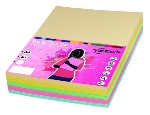 [16327] Papel A4 80GR 100H 10 colores pastel surtidos